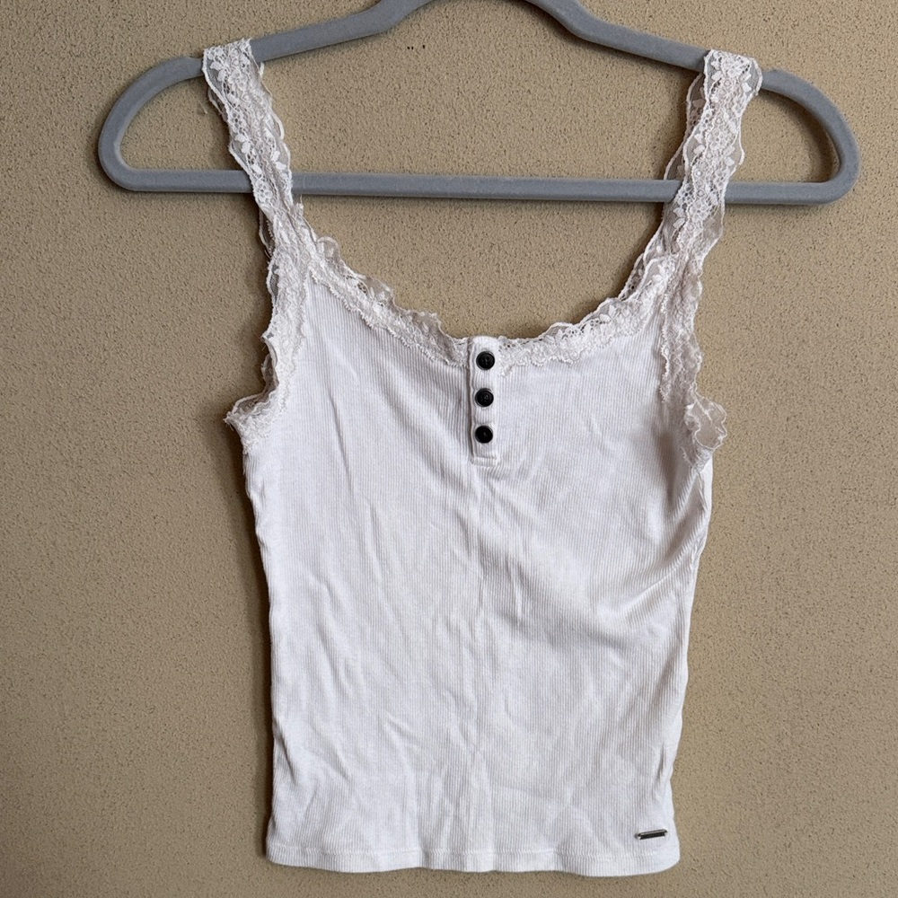 Hollister White Lace Trim Camisole